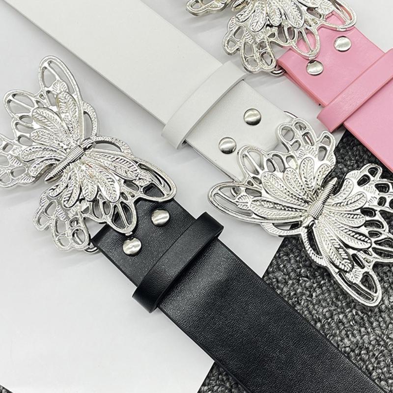 Adult Waist Belt with Unique Hollowed Butterfly Buckle Multiple Color PU Waist Belts for Rock Fan Wear Resistant