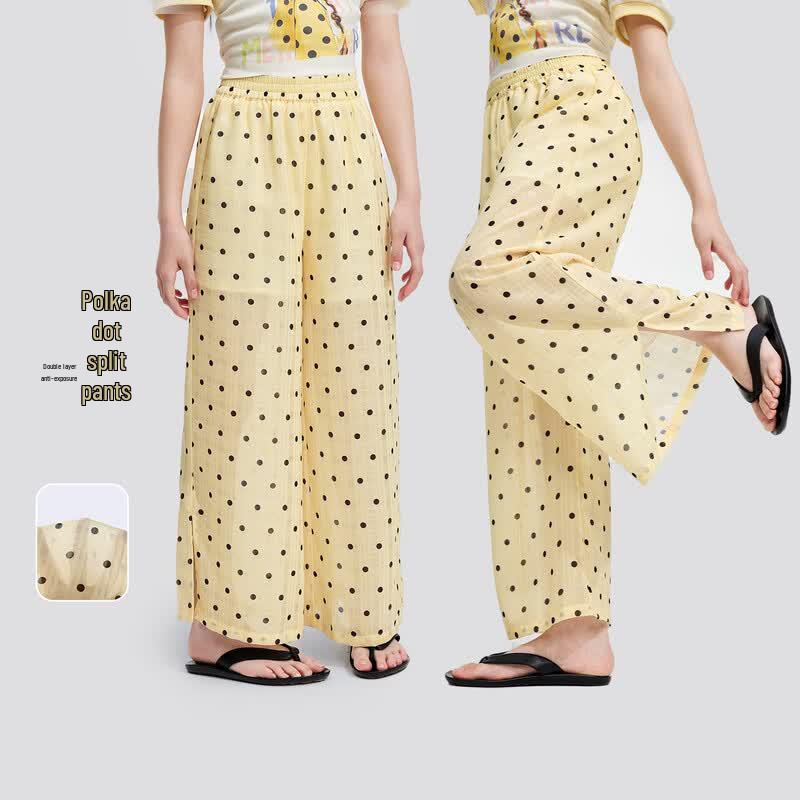 

Girls Summer Polka Dot Slit Hem Casual Pants 160