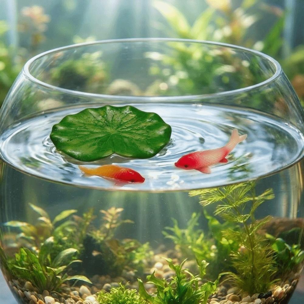 Lifelike Cat Drinking Water Ornament Realistic Artificial Floating Lotus Leaves Pond Decor