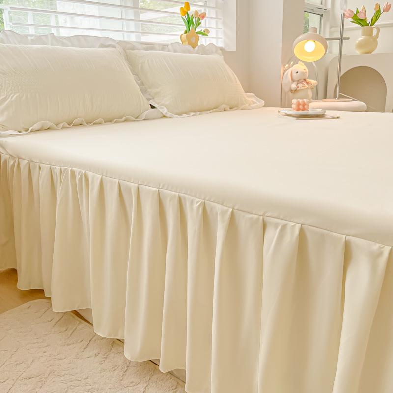 Princess Style Pure Cotton Lace Bed Skirt Set - 3 Piece Non-Slip Washed Cotton for All Seasons