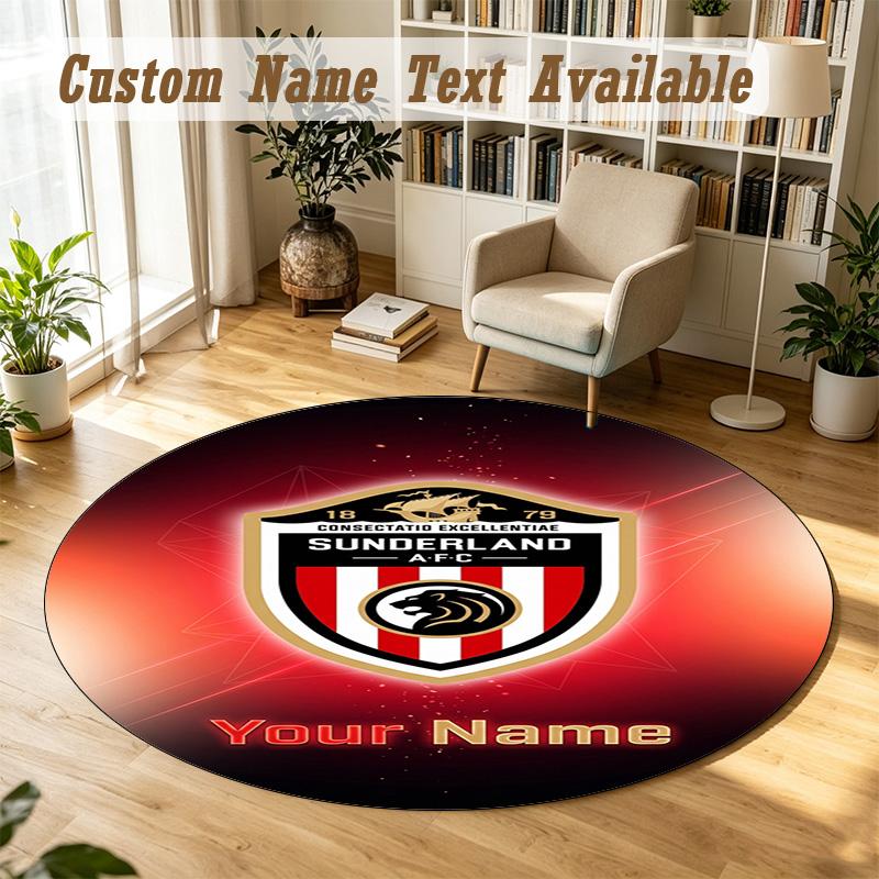 Round Rug Custom NameSunderland FC Pattern Non Slip Carpet Home Floor Decor