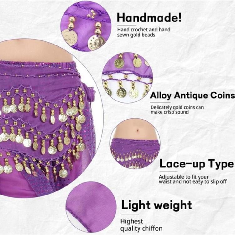 Belly Dance Costumes Halloween Indias Dance Outfits Coins Belly Dance Hip Scarf Chiffon Head Scarf,2 Coin Wrist Bracelets