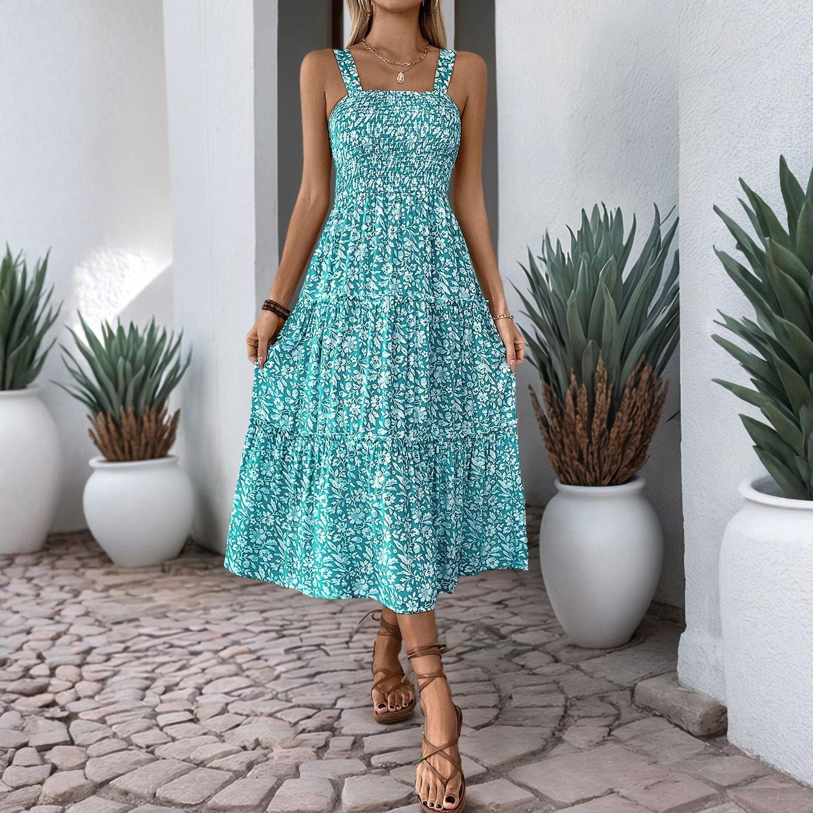 

Sleeveless Women s Dress Casual Flowy A-Line Midi Tshirt Dresses With Pockets Crewneck Vocation Boho Beach Sundress XL небо синє кольору