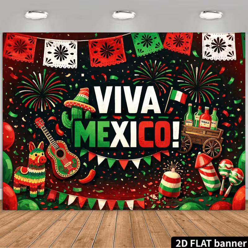 2D Mexican Fiesta Backdrop, Viva Mexico & Pinata Photography Banner 47.2x31.5inch/120*80cm