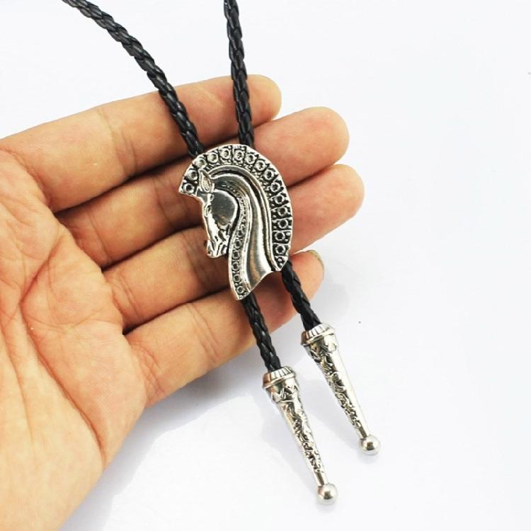 Elegant Black Bolo Tie with Horse Head Pendant Cowboy Necktie Western Tie
