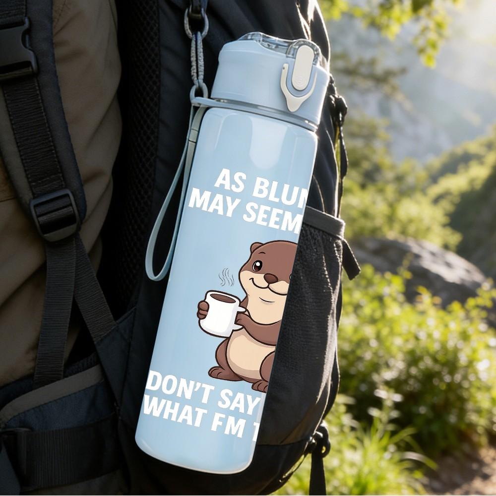 1PC Cute Otter Holding Drink 750ml Color Plastic Sports Water Bottle Leakproof Flip Straw Lid Suitable for Sports Office Home Use