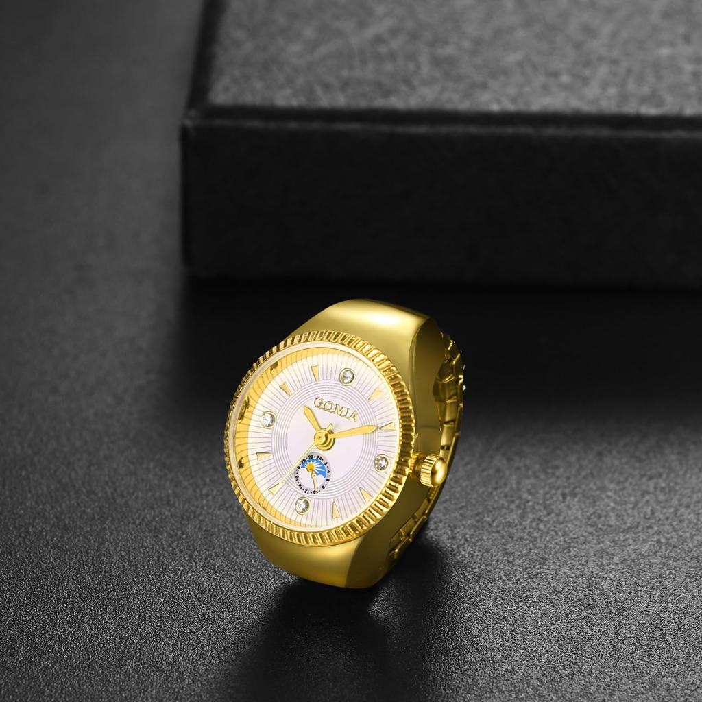 Stylish Women's Ring Watch, One Size Fits All: Stainless Steel Analog Quartz Watch, Gold or Silver, Fashion Accessory - Perfect Gift for Birthdays,