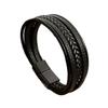 Black Multi Layers Leather Bracelet for Men,Metal Tube Charm Handmade Braided Rope Leather Bracelet,Gift for Husband Dad Son