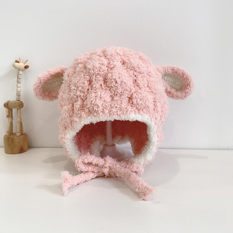 Autumn and winter cute piggy warm men and women children plush hat go out windproof hat baby ear hat baby hat