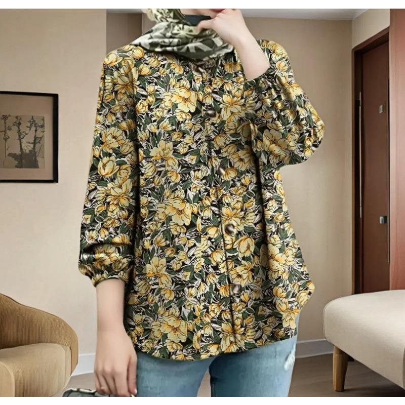 

YYFS женские модные повседневные весенне-осенние блузки и рубашки с круглым вырезом и длинными рукавами с цветочным узором и принтом XXXXL