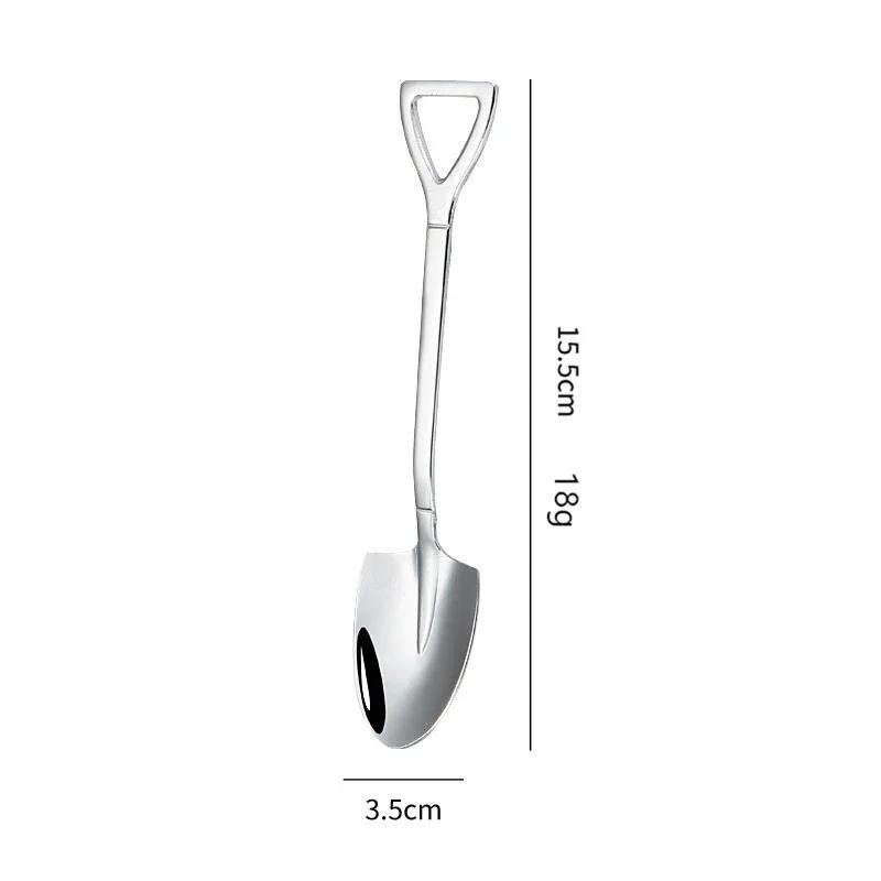 Vintage Shovel Design Stainless Steel Coffee Spoon Creative Ice Cream Cake Watermelon Dessert Multipurpose Kitchen Tool Unique