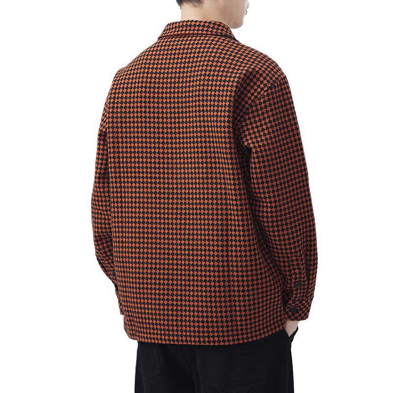 New Spring Japanese Retro Men's Loose Shirt Color Knitted Jacquard Casual American Shirt