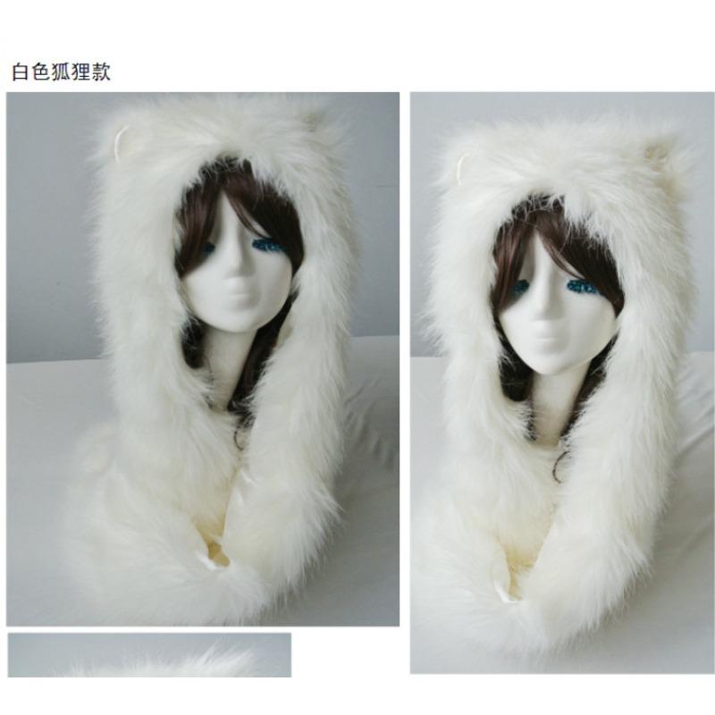 Mary Warm shawl hat faux fur cosplay anime bunny ears gloves animal cute scarf One size fits all