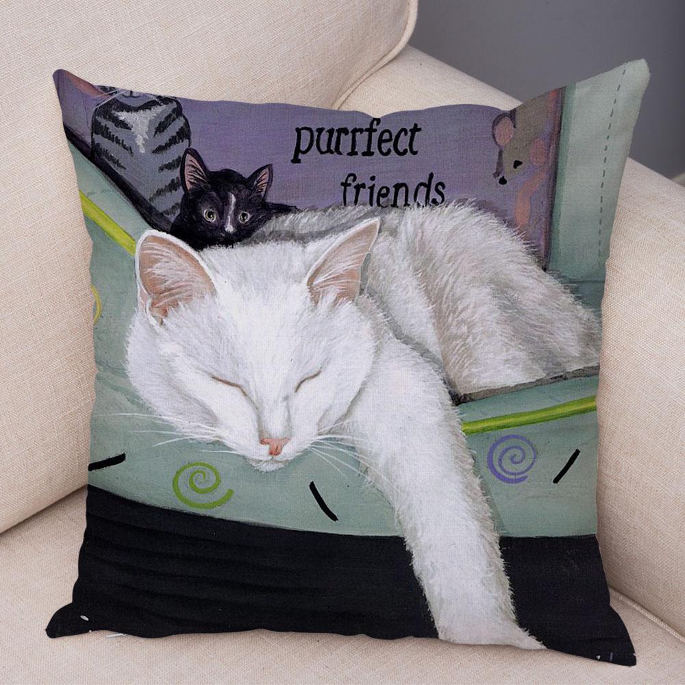 Pet Cartoon Animal Pillowcase Sofa Home Car Pillowcase Cute Watercolor Cat Cushion Cover Decoration