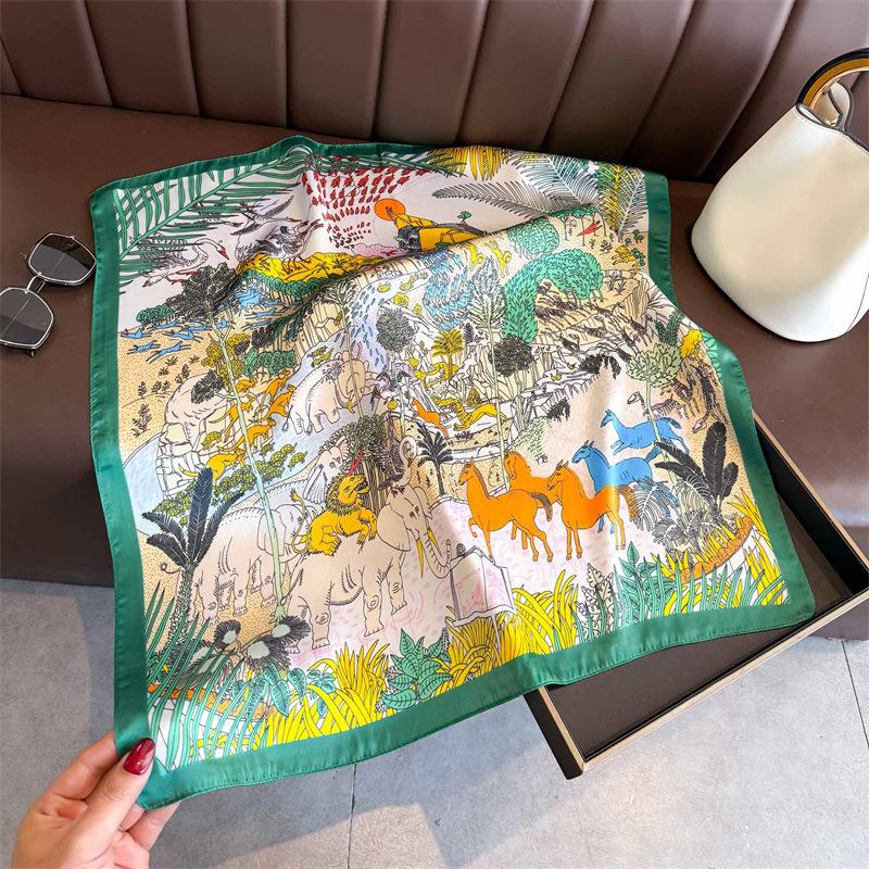 Tropical Jungle Printed Silk Like Scarf Women S Fashion Shawl 66*70cm