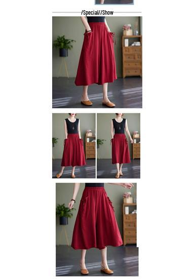 Women's Nylon Wide-Leg Elastic Waist Pants - Summer 2026 Collection, Loose Fit, Plus Size, Solid Color, Flare Skirt Style, Casual Cropped Length.