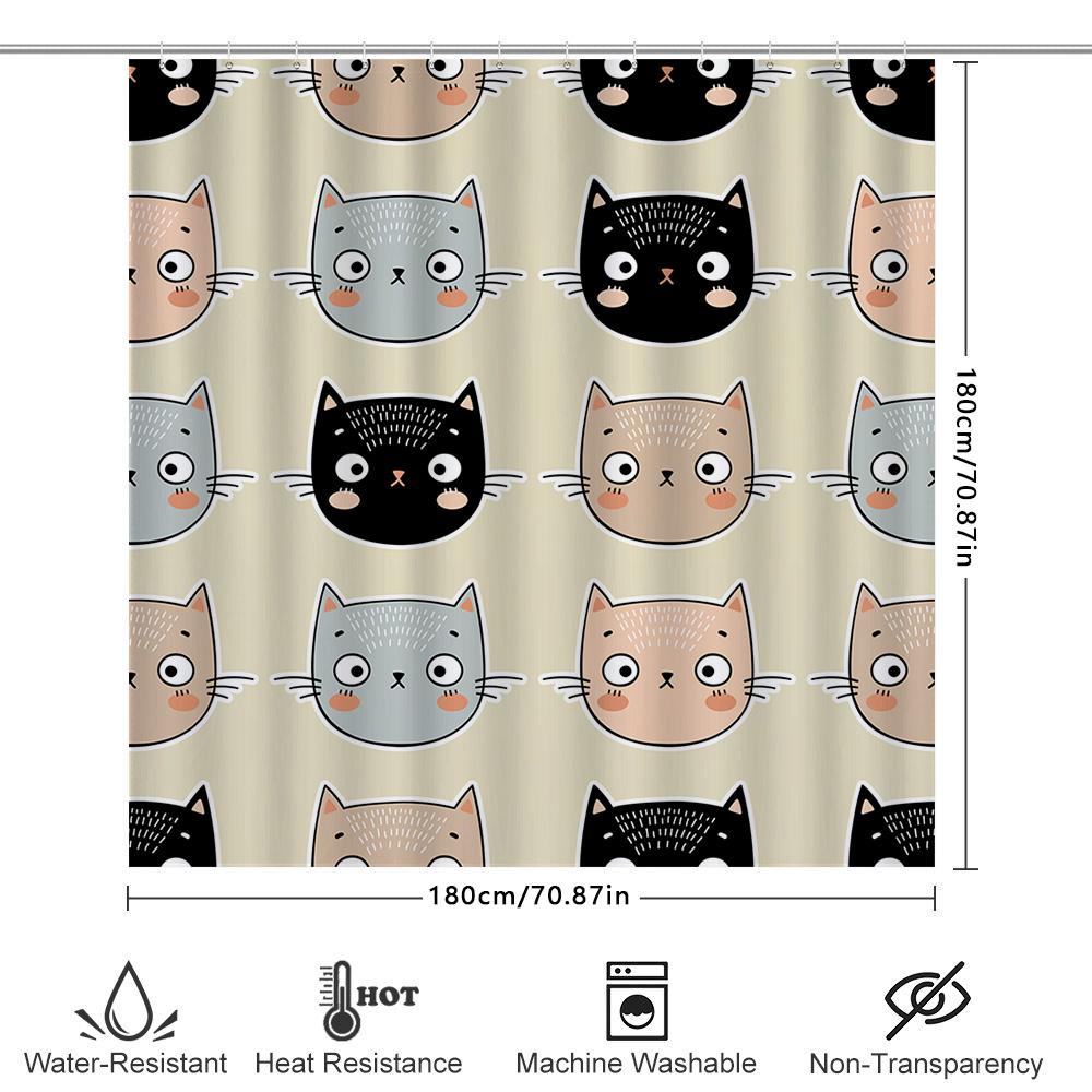 Cute Cat Shower Curtain Modern Bathroom Decor For Kids Room Black White Pink Blue Cartoon Pattern Print Waterproof Fabric With H