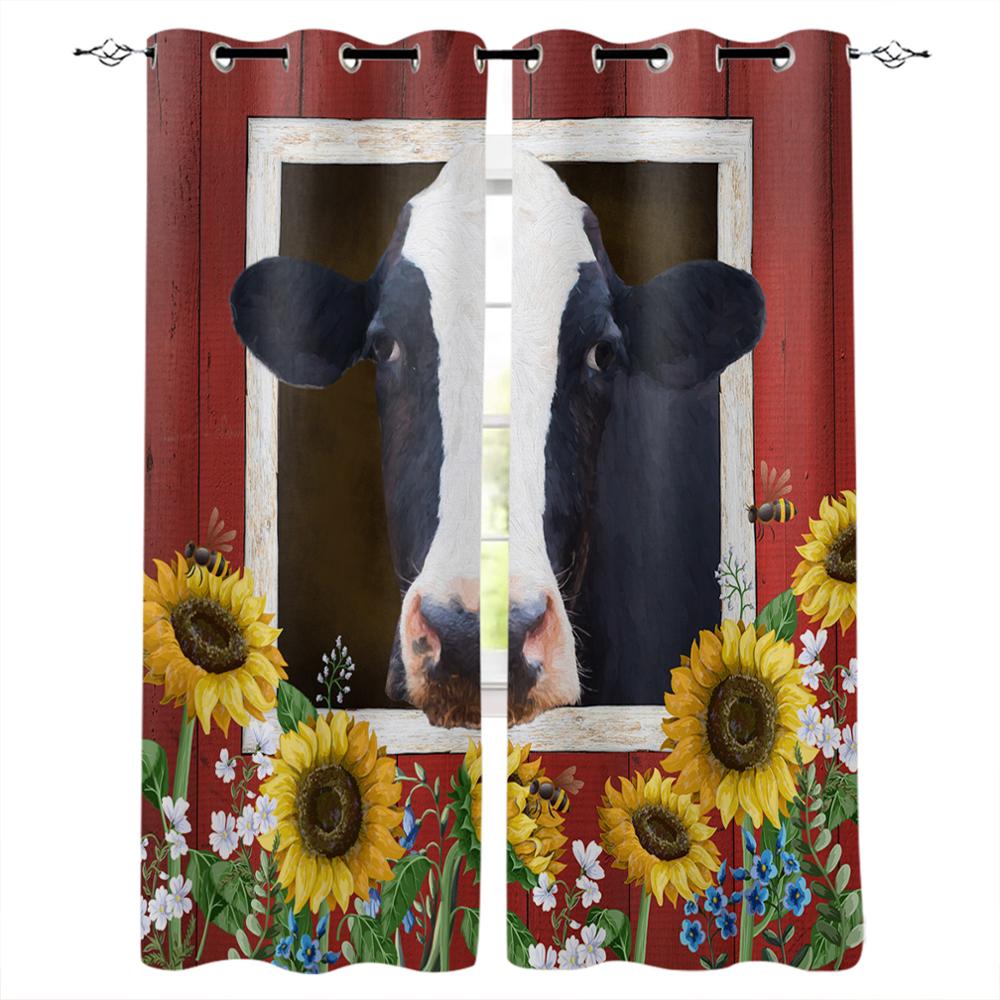 Animal Cow Color Oil Painting Window Curtains Bedroom Kitchen Drapes Panel Curtains for Living Room Christmas Home Decor