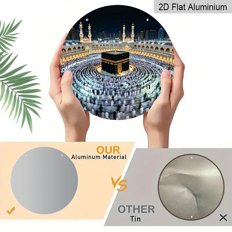 2D Flat Retro Aluminum Wall Decorations In Various Sizes. Mecca Kaaba Night View Grand Mosque Pilgrimage Scene Decorations Are Ideal for Home