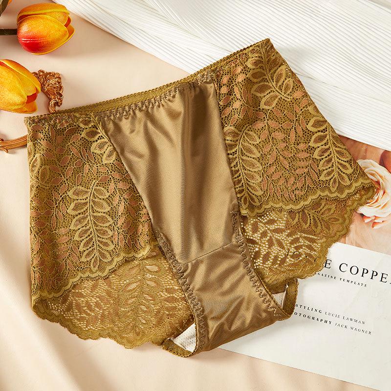 Plus Size High Waist Sexy Lace Seamless Ice Silk Women's Briefs (90-300 Jin)