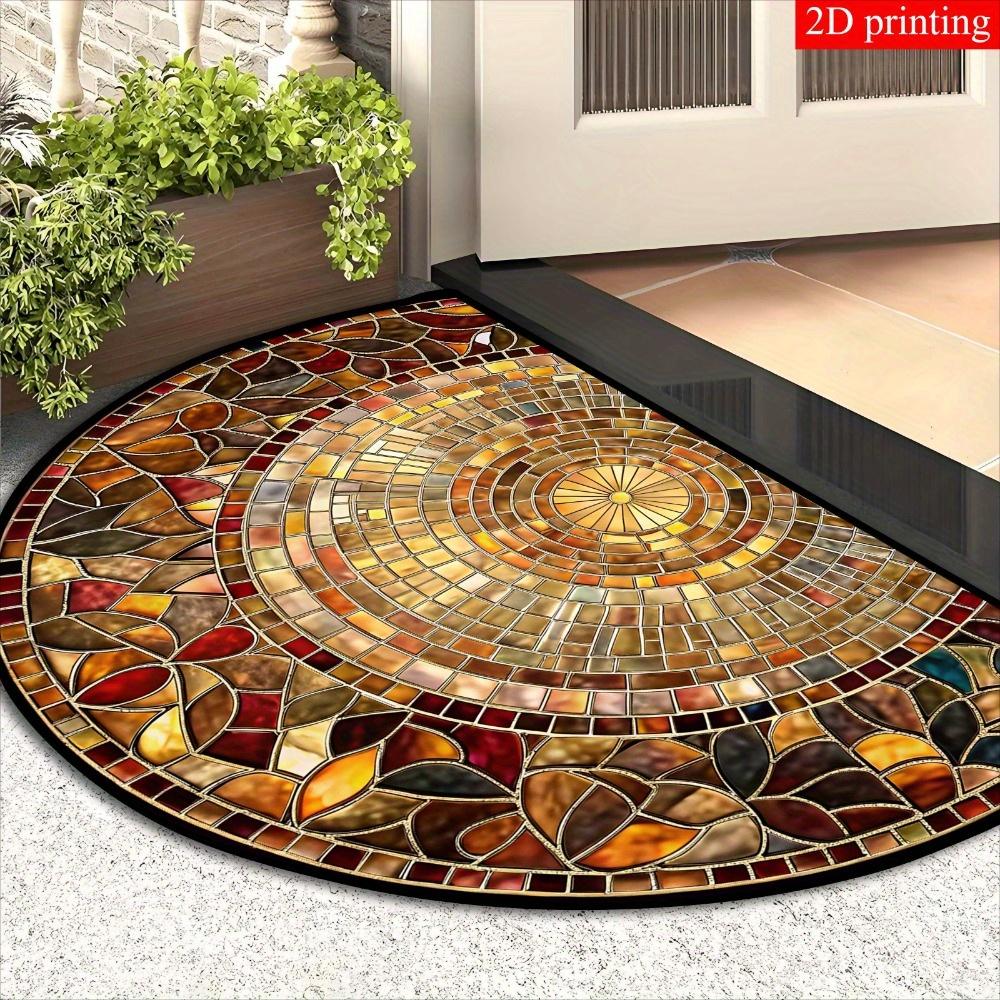 Luxus Mosaik Stil Halbkreis Teppich Weich Rutschfest Dekorativer Teppich 2D Druck Kieselstein Teppich für Haustür Veranda Eingang Dekor