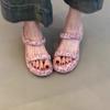 Sheepskin Version~ Niche Thick Bottom One-word Drag Women's Retro Pink Leopard Print Outer Wear Slippers Temperament Increase Muffin Sandals