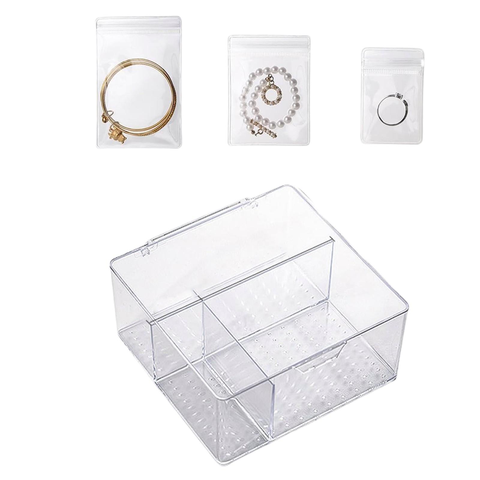 

4-in-1 Acrylic Jewelry Organizers And Storage With 60 Portable Tarnish Jewelry Bags Clear Jewelry Box Organizer Travel Jewelry Case One Size
