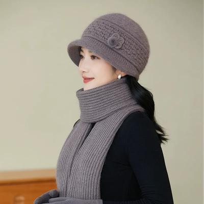 Elastic Furry Hat with Toggle Closure Lightweight Holiday Themed Cap for New Year's Celebration Handcrafted Warm Knit Headwear for Elderly Women
