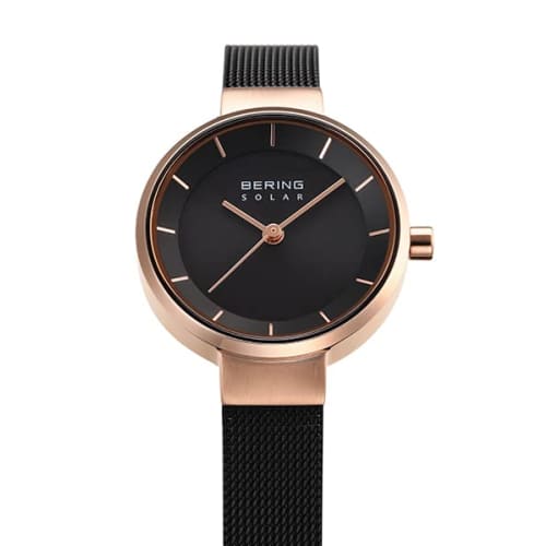 [Officially Imported] BERING Solar Watch, Unisex, Shatter-Resistant, Scratch-Resistant Sapphire Crystal, Long-Term Warranty, 14627-166, Black, Rose Go