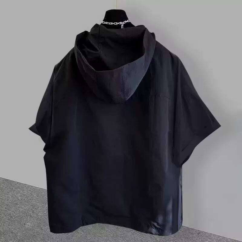 Herren Sommer Arbeitskleidung Kurzarm Sweatshirt Einfarbig Locker Geschnitten Entspannt Kapuzenjacke Sonnenschutz
