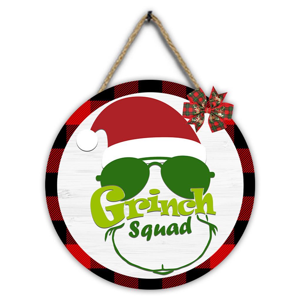 Christmas Wooden Doorplate Hanging Ornaments Home Decoration Round Pendant