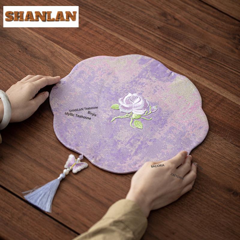 Purple Tapestry Tea Table Mats Retro Absorbent Clay Tea Mat Drink Coaster Dinner Table Cloth Mat Tableware Supplies Collection