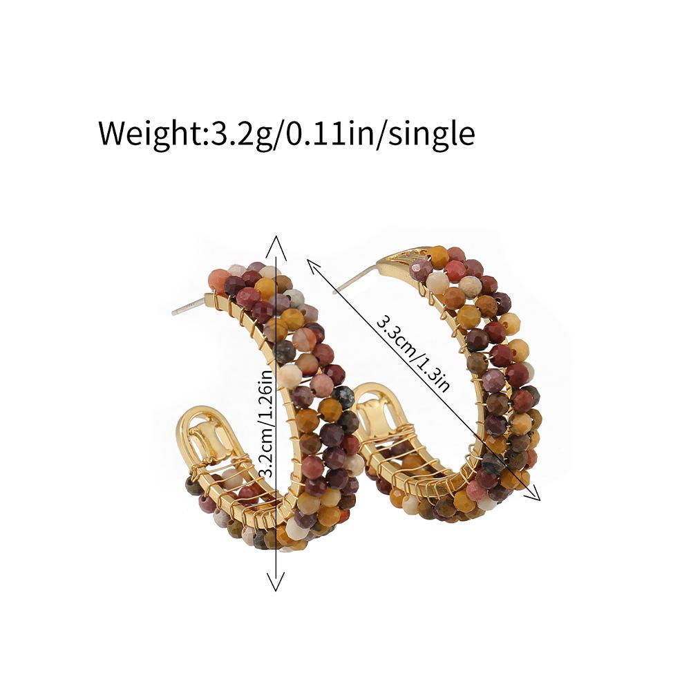 GEMCHIC Women s Geometric C-Shape Hoop Earrings with Turquoise and Multicolor Beads, 925 Silver Post