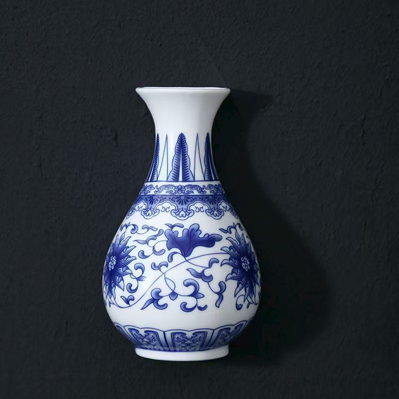 Blue and White Porcelain Chinese Zen Wall Vase - Ceramic Hanging Ornament for Office or Home Decor