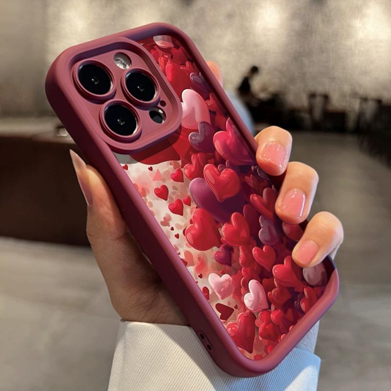 High-End Shiny Heart-Shaped High-Tube Phone Case in Burgundy, Suitable for iPhone 17, 16, 15, Plus, Pro, Max Series Phones - Ideal for Gifting
