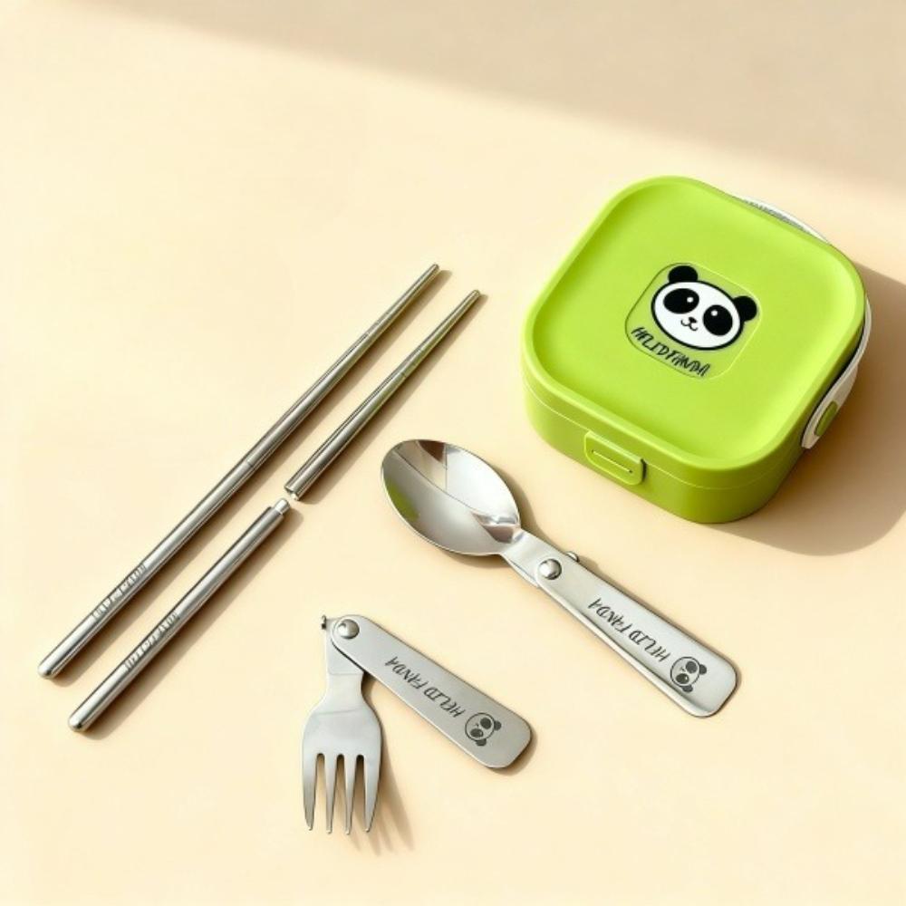  4Pcs Outdoor Portable Foldable Cutlery Set 304 Stainless Steel Fork Spoon Chopsticks With Box Camping Picnic Tableware