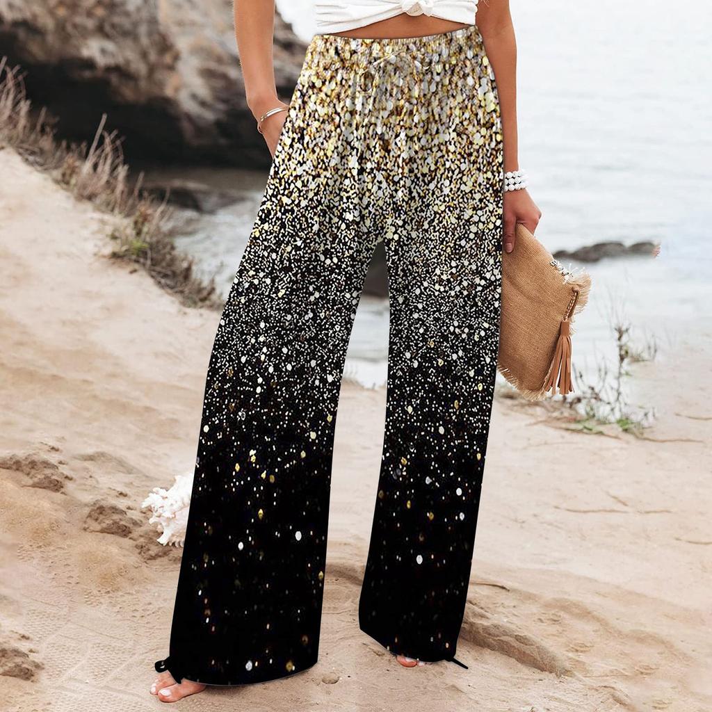 Women's  Casual Loose High Waist Cotton Linen Wide Leg Long Pants With Pockets