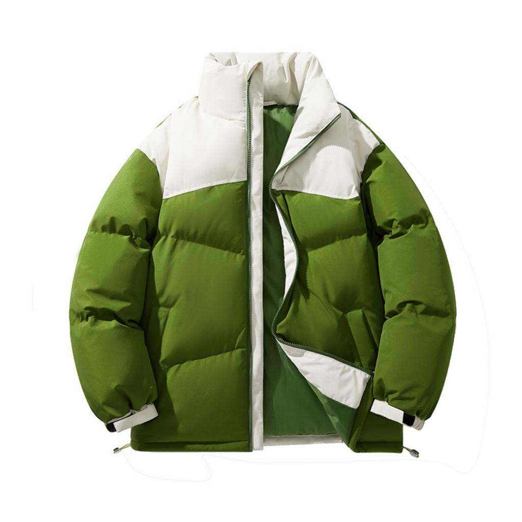 Men's Casual Solid Color Patchwork Color-blocking Cotton-padded Jacket, Men's Thickened Stand-up Collar Breadshirt Cotton-padded Jacket