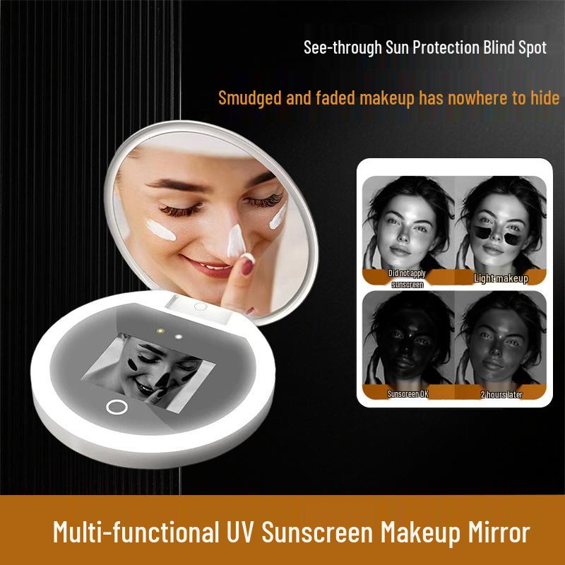 Smart UV Sunscreen Makeup Mirror with UV Tester, Multi-functional Remover Detector, LED Light.