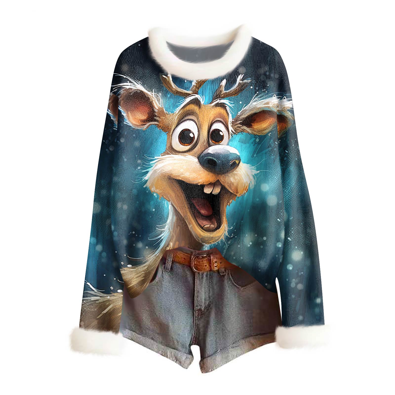 

Женский модный свитер с рождественским принтом и шерстяным воротником, повседневный вязаный пуловер с длинными рукавами L