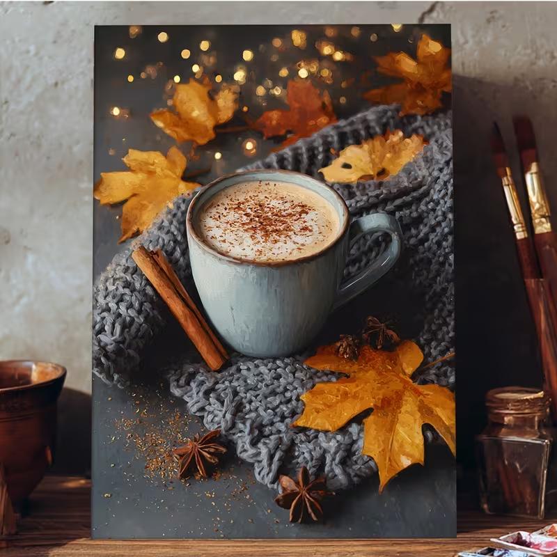 Autumn Spice Latte Canvas Poster - Fall Kitchen, Living Room, Office Decor - Coffee Lover Gift with