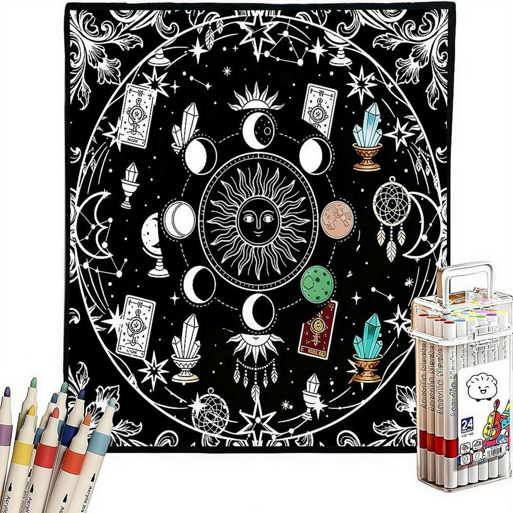 DIY Coloring Blanket With 24 Color Acrylic Markers Floral Theme Cloth Painting Throw Blanket For Sofa Bedroom Decor Gift