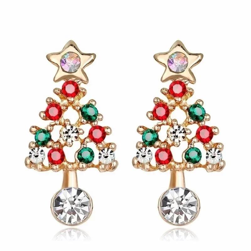 Luxury Design Women Christmas Earrings Rhinestone Earrings Christmas Jewelry Gifts Earrings Christmas Tree Party Earrings Trendy