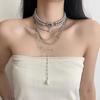 Multilayer Stacked Cross Grey Pearl Long Tassel Necklace Stars Pendant Clavicle Chain  Women