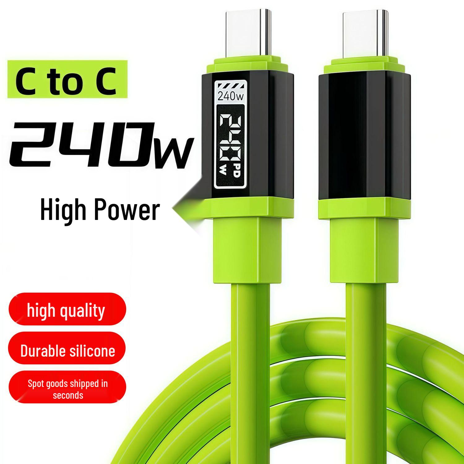 

Силиконовый кабель для передачи данных с быстрой зарядкой 240 Вт 6 А, двухсторонний Type-C, совместимый с планшетами Apple и Huawei