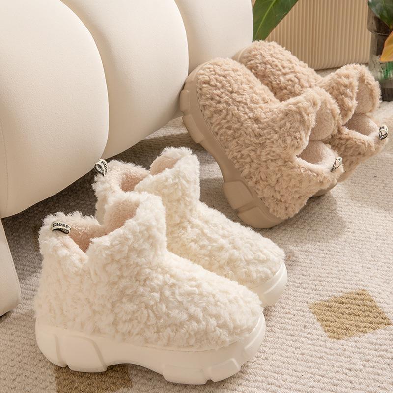 Chidan fluffy cotton slippers women's winter simple warm velvet high-top EVA thick-soled snow boots women