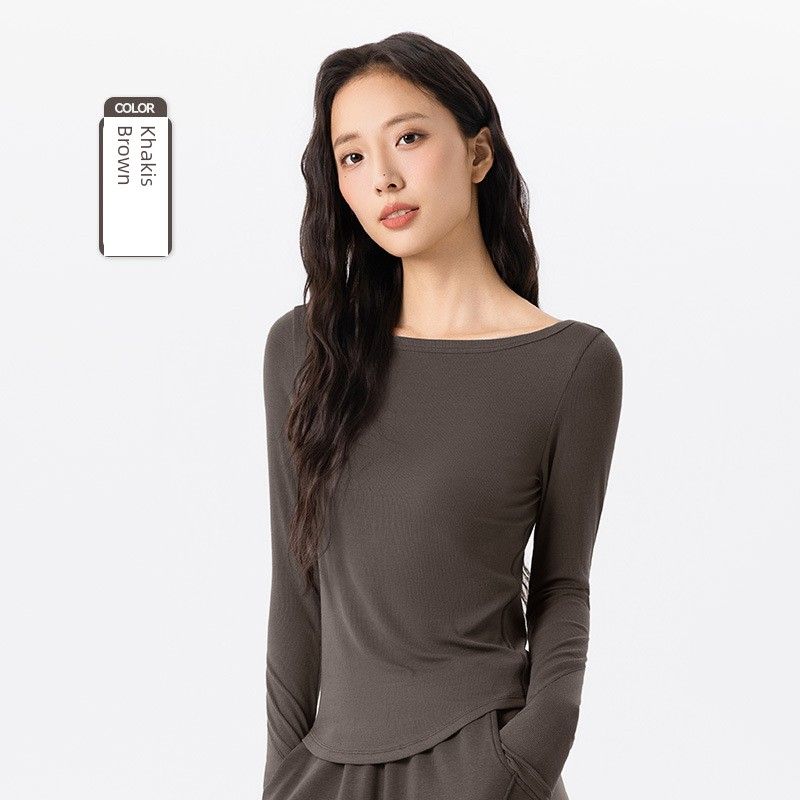 

Lu Same Style Yoga Clothing Top Women s Fall and Winter Soft Breathable Fitness T-shirt Skinny Slimming Pilates Sports Top Kachi Brown L