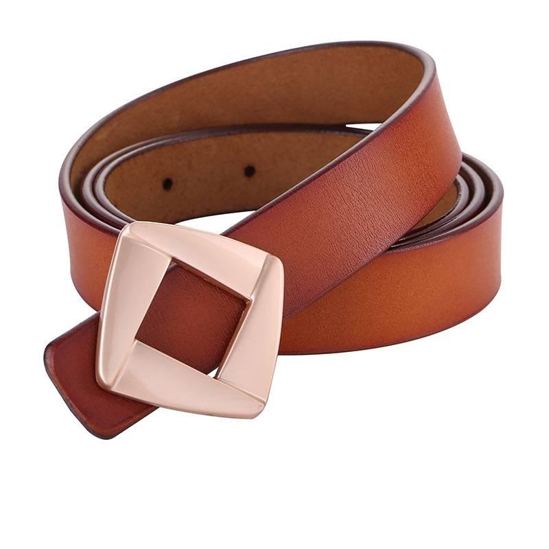Genuine Leather Womens Retro Gold Buckle Belt With Hollow Design For Casual Fashion