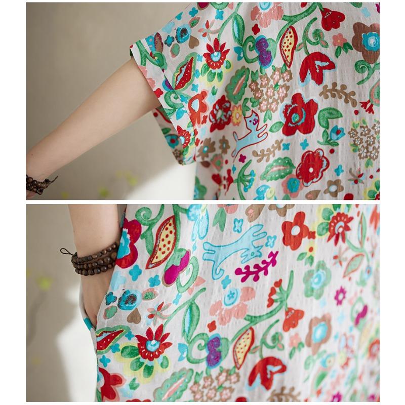 DIMANAF Women 2025 Summer Plus Size Casual Dress Basic Loose Vintage Long Dress Maxi Floral Linen New