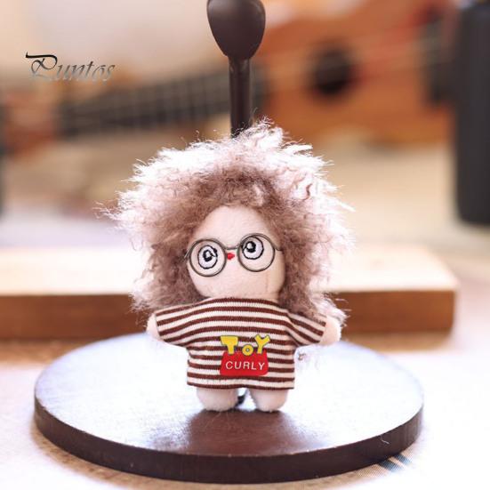 Keychain Doll Pendant, Mini Size Portable Soft Velvet Fabric Daily Wear Bag Charm Fried Hair Glasses Doll, Durable Accessory for Bags Keys Backpacks